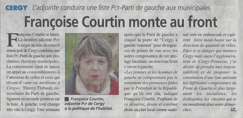 Cergy : Françoise Courtin monte au front. La Gazette du 95, 27 novembre 2013