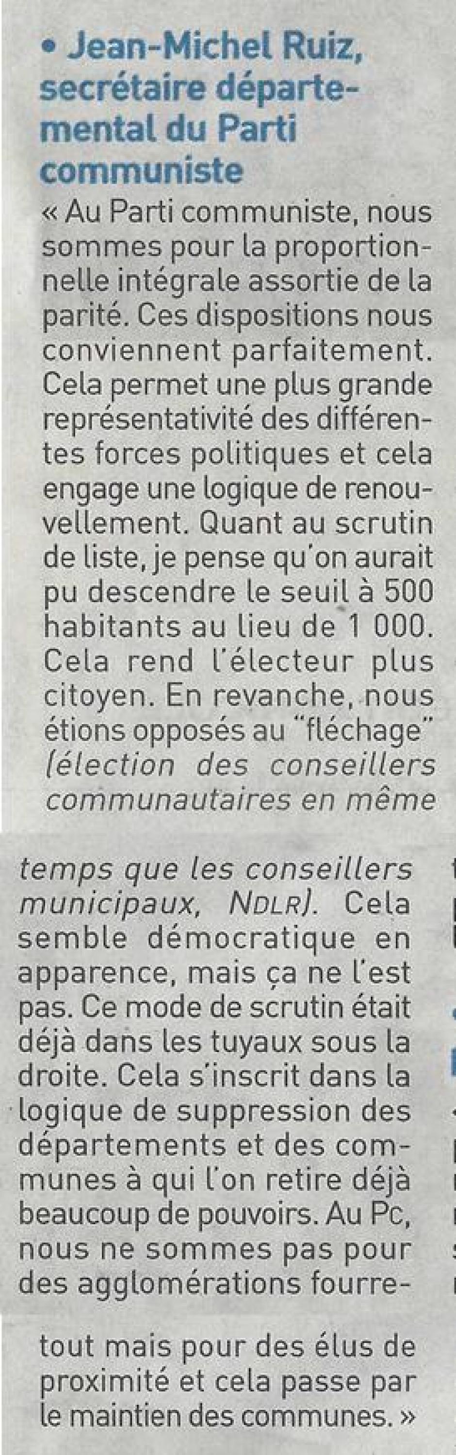 Mode de scrutin : réaction de Jean-Michel RUIZ, l'Echo du 28 novembre