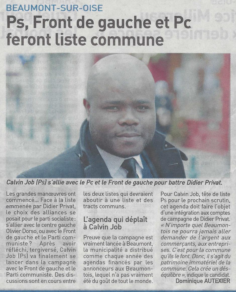 Beaumont : PS, Front de Gauche et PC feront liste commune. L'Echo du 9 janvier.