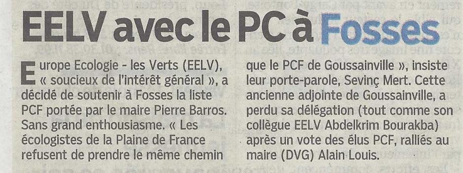 EELV part avec le PC à Fosses. Le Parisien 95 du 06/12/13