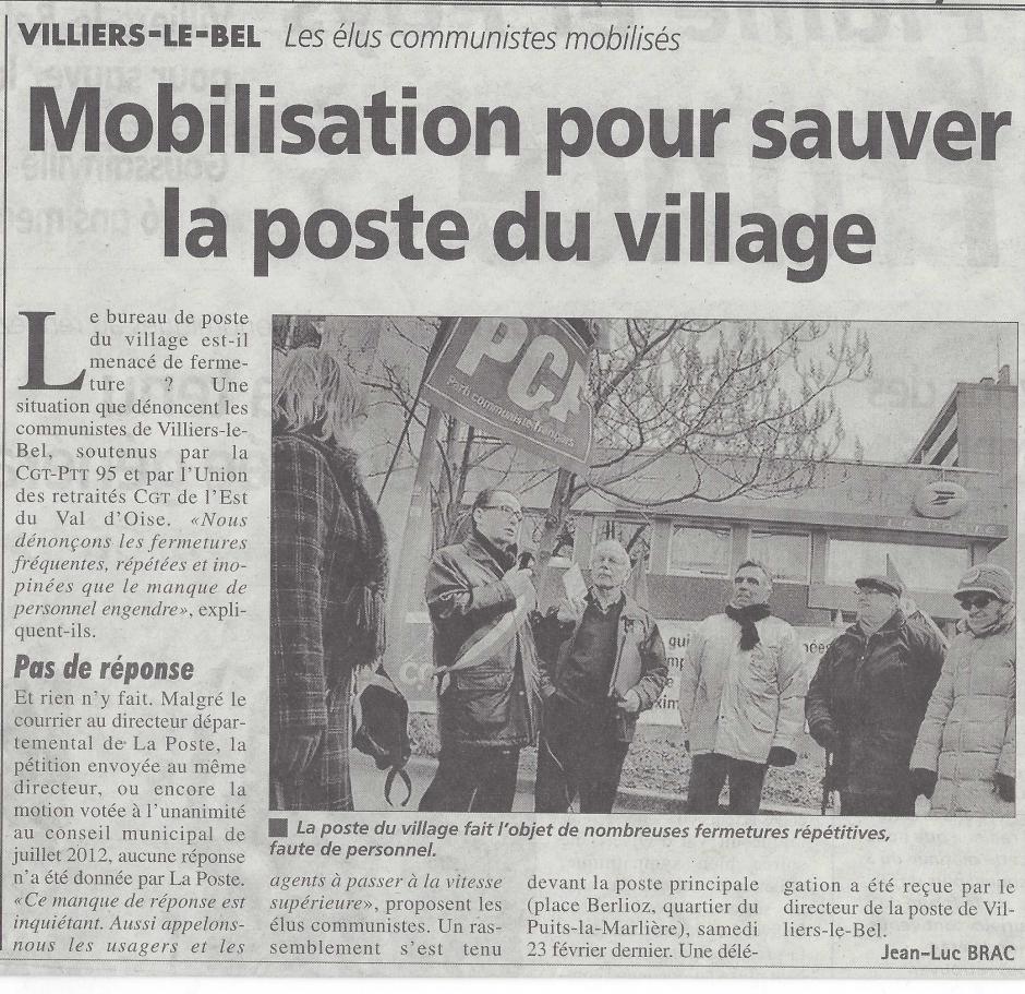 Villiers le Bel : mobilisation pour la poste du village, la Gazette du 13/03/2013