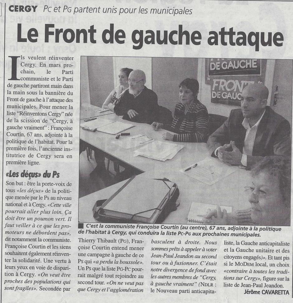 Cergy : PC et PG partent unis pour les municipales, le Front de Gauche attaque. La Gazette du 18 décembre 2013