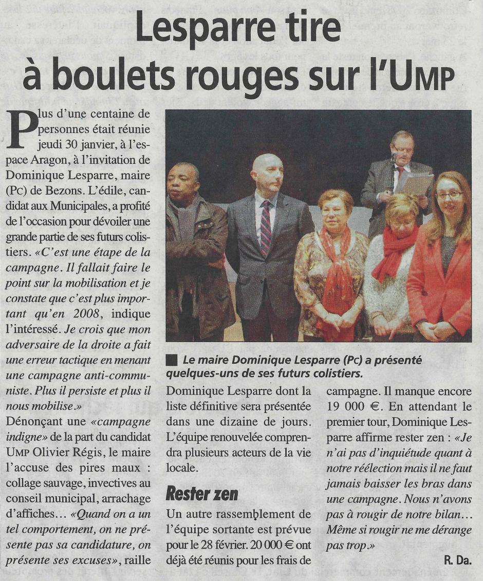 La Gazette du 5 Février, Dominique Lesparre tire à boulets rouge sur l'UMP