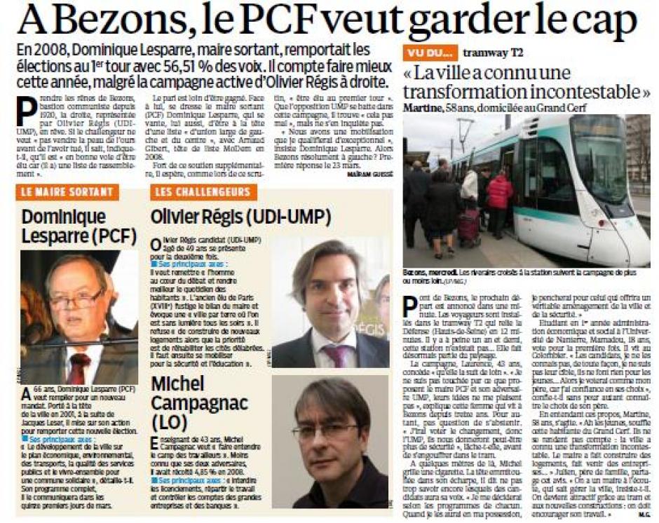 Le Parisen du 10 Février, à Bezons le PCF veut garder le cap