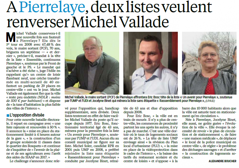Le Parisien du 5 Février, deux candidats veulent renverser Michel Vallade