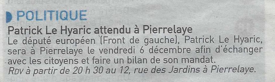 Patrick Le Hyaric le 6 décembre à Pierrelaye. L'Echo 05/12/13