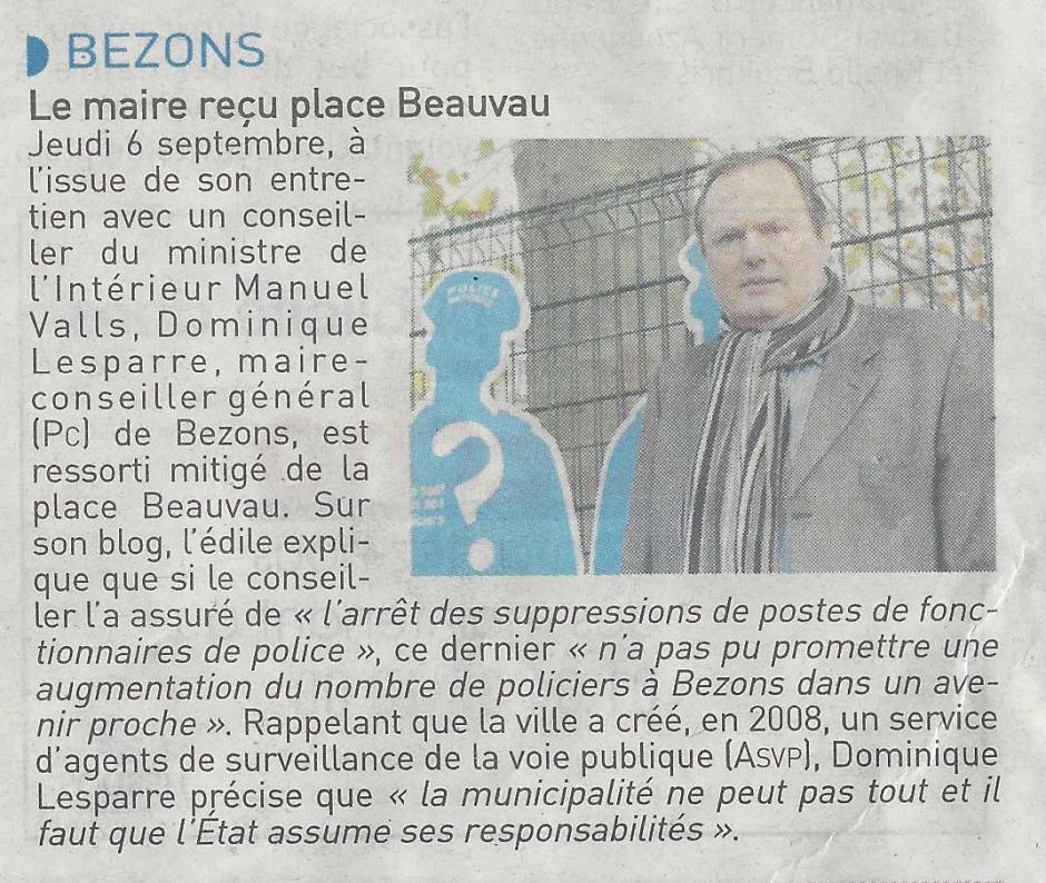 L'Echo : le maire de Bezons reçu place Beauvau 