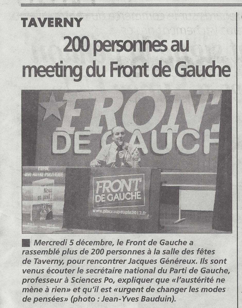 200 personnes au meeting du Front de Gauche, la Gazette du 12/12/12