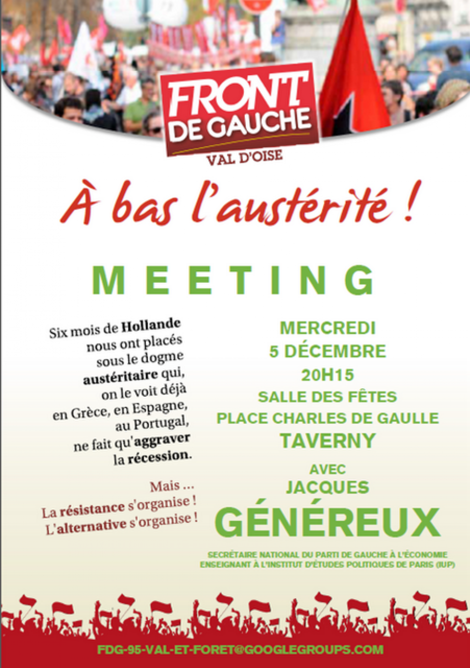 Meeting avec Jacques Généreux le 5 décembre à Taverny