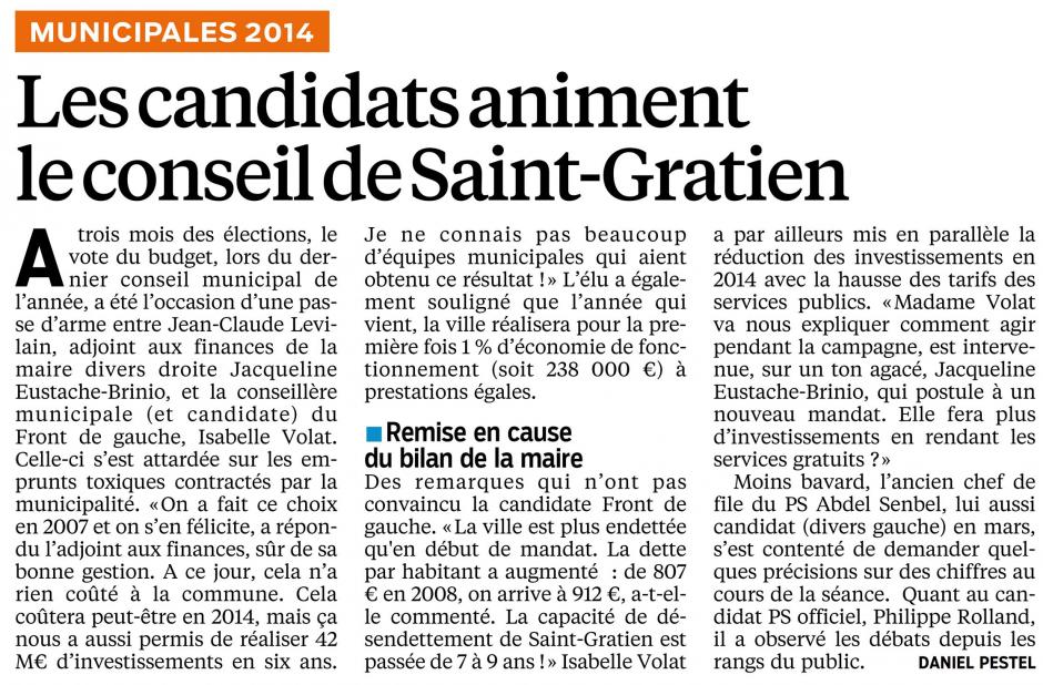 Les candidats animent le conseil de Saint Gratien. Le Parisien 95 du 25 décembre