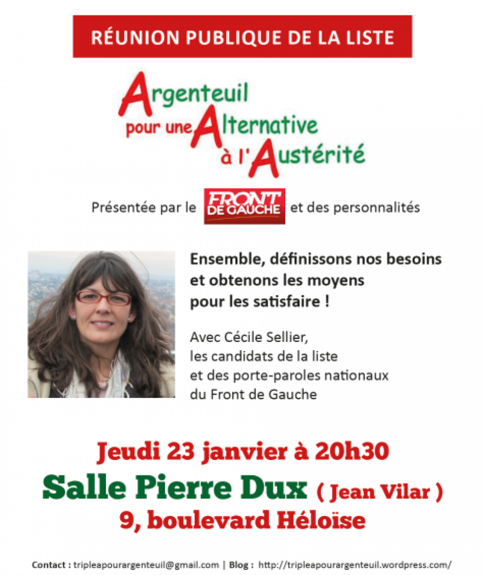 Argenteuil : réunion publique le 23 janvier salle Pierre Dux