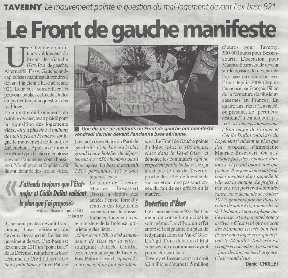 Taverny : le Front de gauche manifeste, la Gazette du 27/02/2013